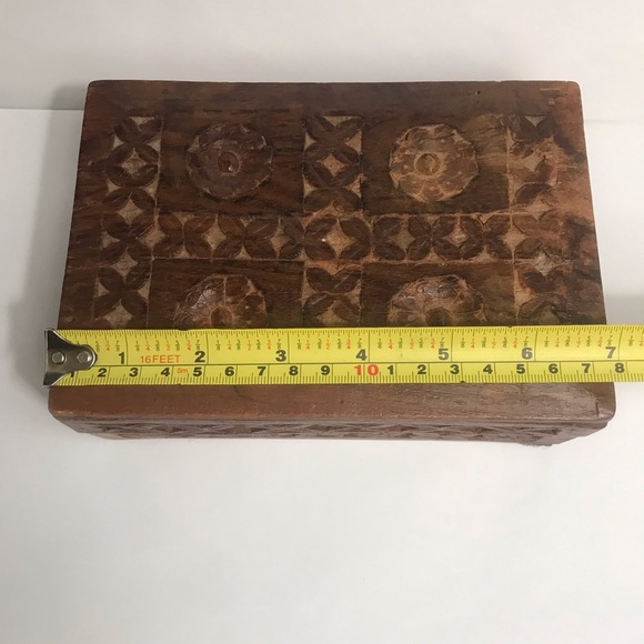 Vintage Hand Carved Wooden Trinket Jewellery Box, Floral Folk Art - Picture 2 of 16
